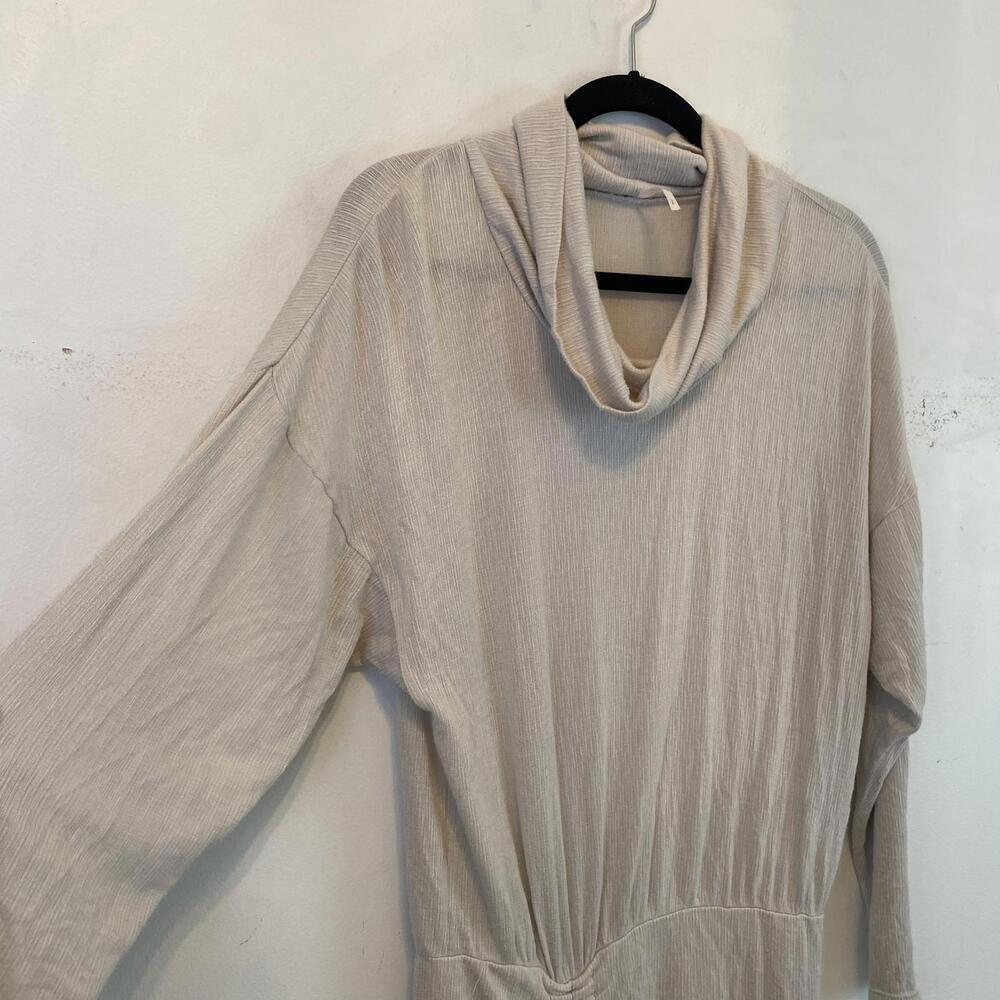 FREE PEOPLE cream ribbed cowl neck ruched sweater dress - Picture 5 of 8